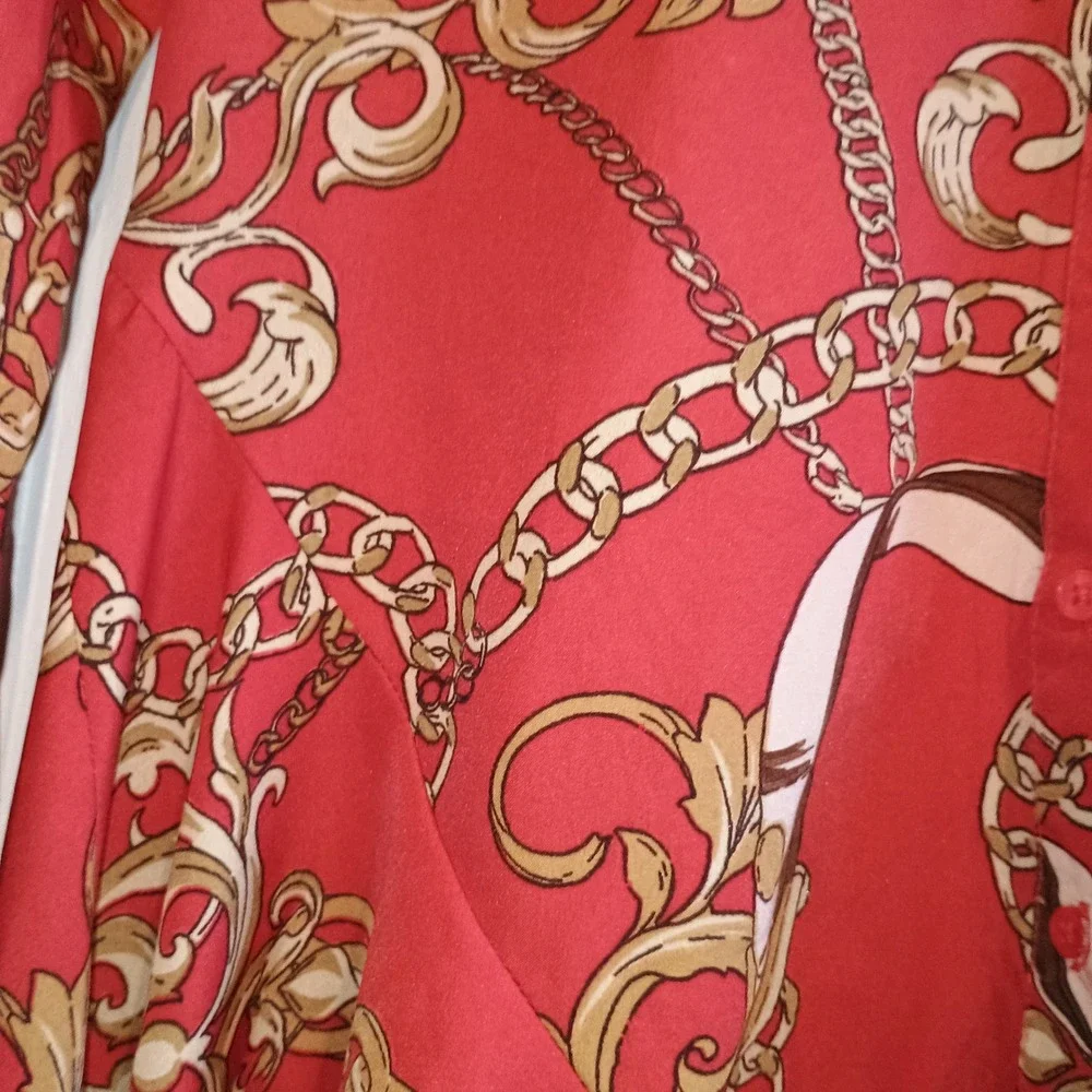Truth Small VERSACE Inspired Chain Print Hi‎ Low Shirt Dress Tunic Red Gold S - Picture 8 of 15